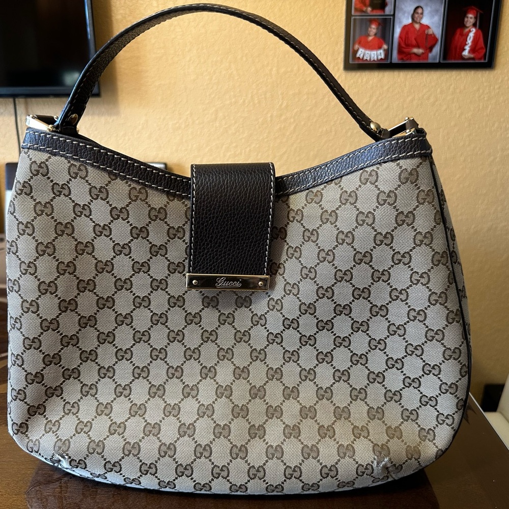 Gucci tan and brown Shoulder Bag with Monogram Pattern